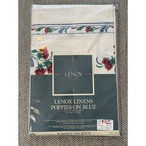 Vintage Lenox POPPIES ON BLUE Tablecloth 54" x 54" Square Fine Table Linen New